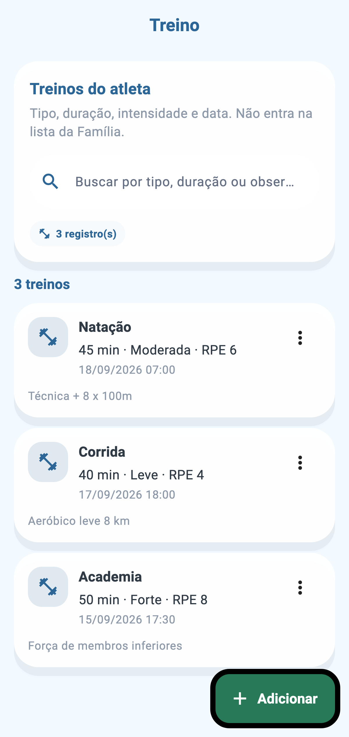 Treino e dieta do Espaço Atletas